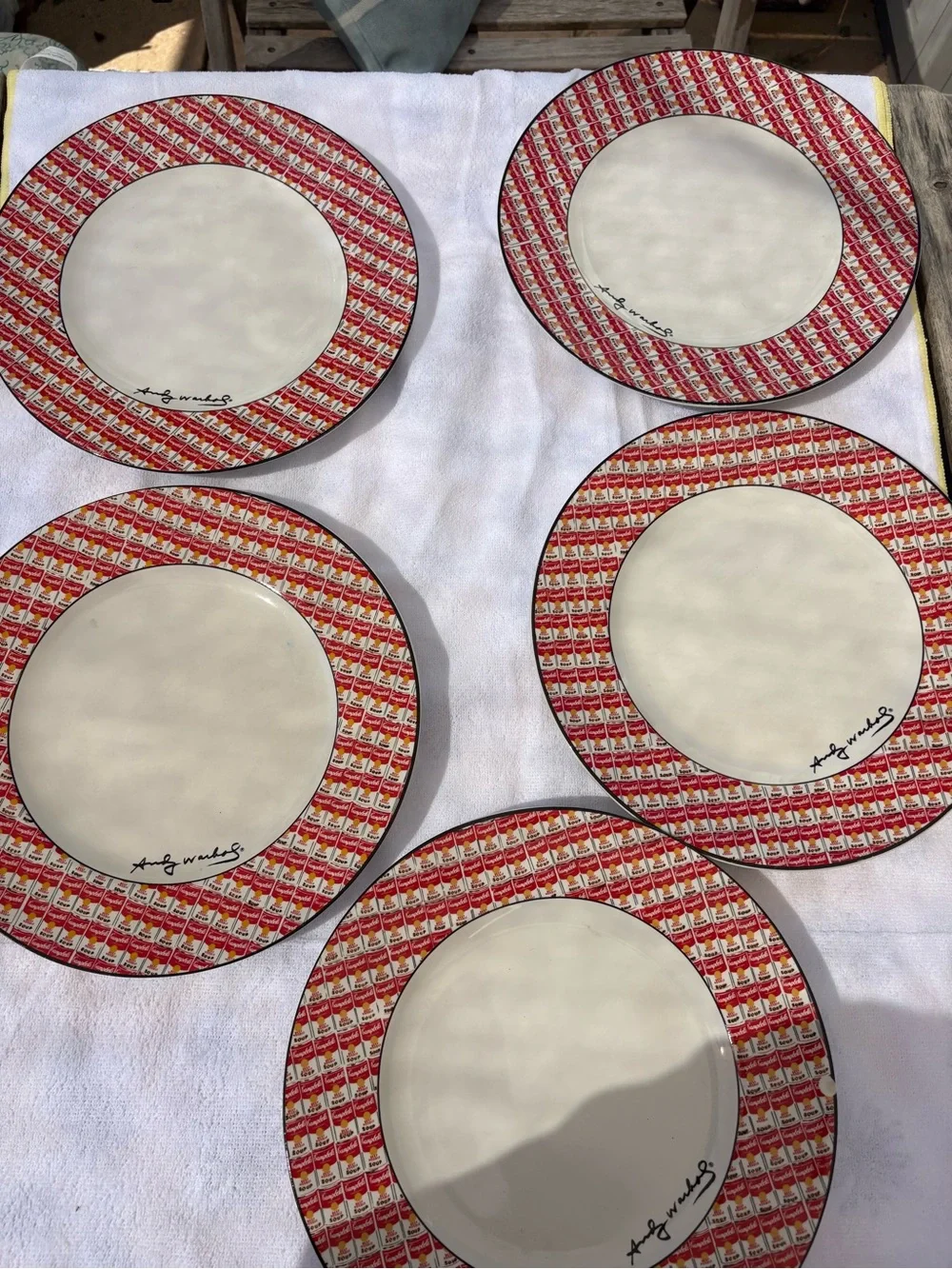 Set of 4 ANDY WARHOL POP ART CAMPBELL’S SOUP Cans 10.5” White Dinner Plate BLOCK